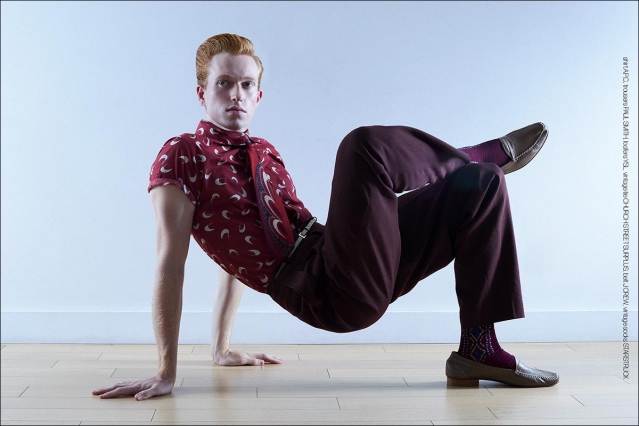 Model Calder Tillinghast from Christophe Creative. Photographed for Ponyboy by Alexander Thompson in New York City. Look 11.