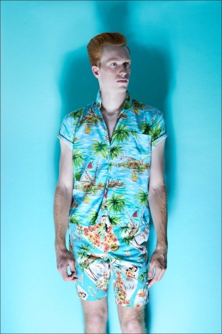 Model Calder Tillinghast from Christophe Creative. Photographed for Ponyboy by Alexander Thompson in New York City. Look 8.