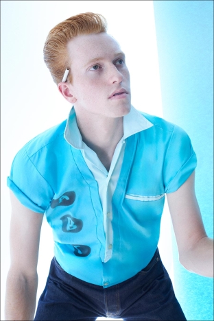 Model Calder Tillinghast from Christophe Creative. Photographed for Ponyboy by Alexander Thompson in New York City. Look 9.