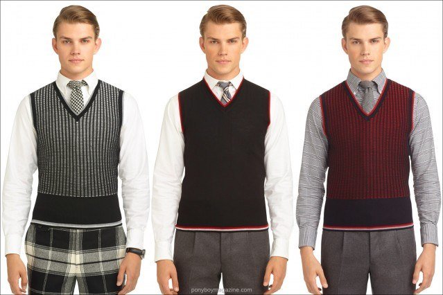 Sweater Vests AW 2103 Black Fleece/Brooks Brothers, by Thom Browne. Ponyboy Magazine is a vintage inspired fashion magazine for men and women.