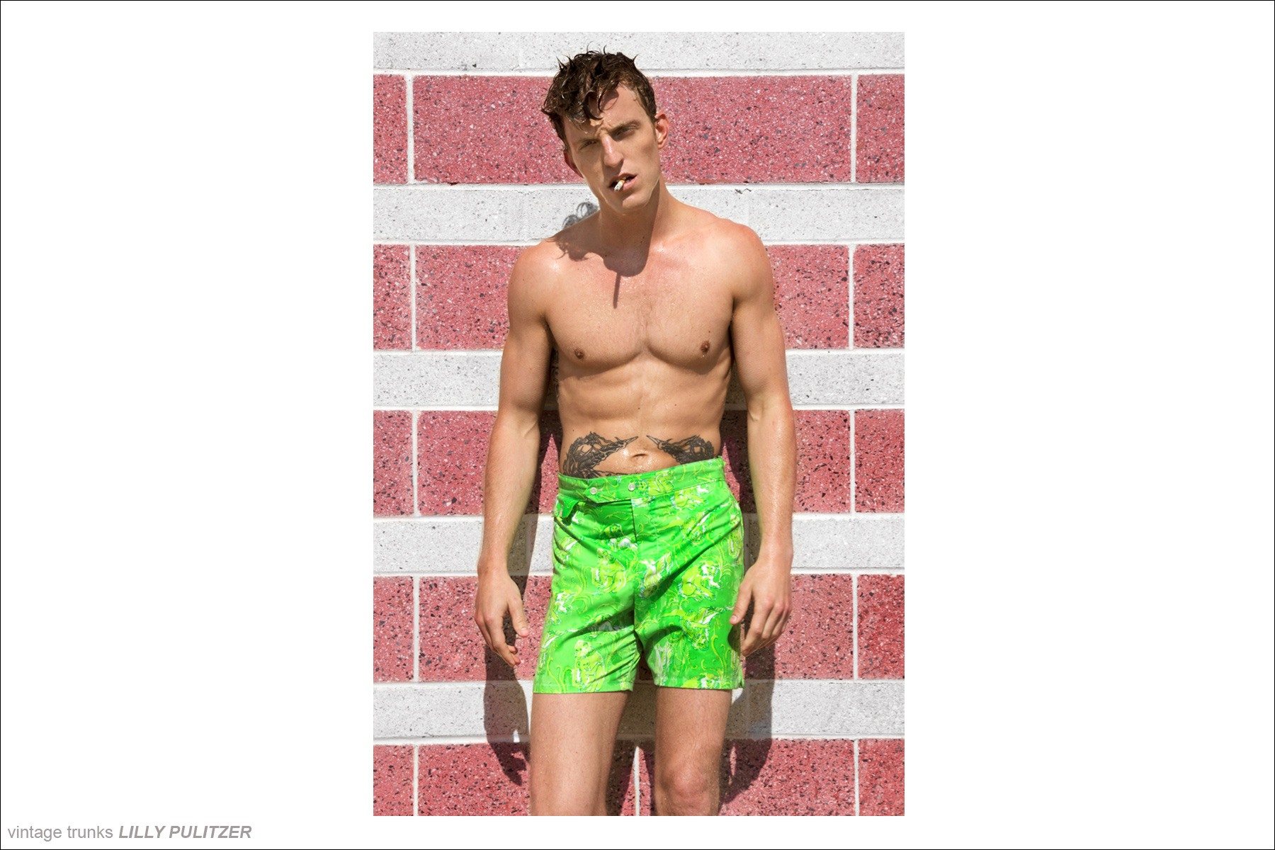 Men's vintage 1960's Lilly Pulitzer swim trunks, modeled by Brendon Beck for Ponyboy Magazine, photographed by Alexander Thompson.