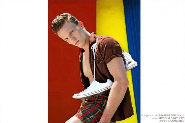 Male model Brendon Beck in Brooks Brothers and Converse, photographed by Alexander Thompson for Ponyboy Magazine.