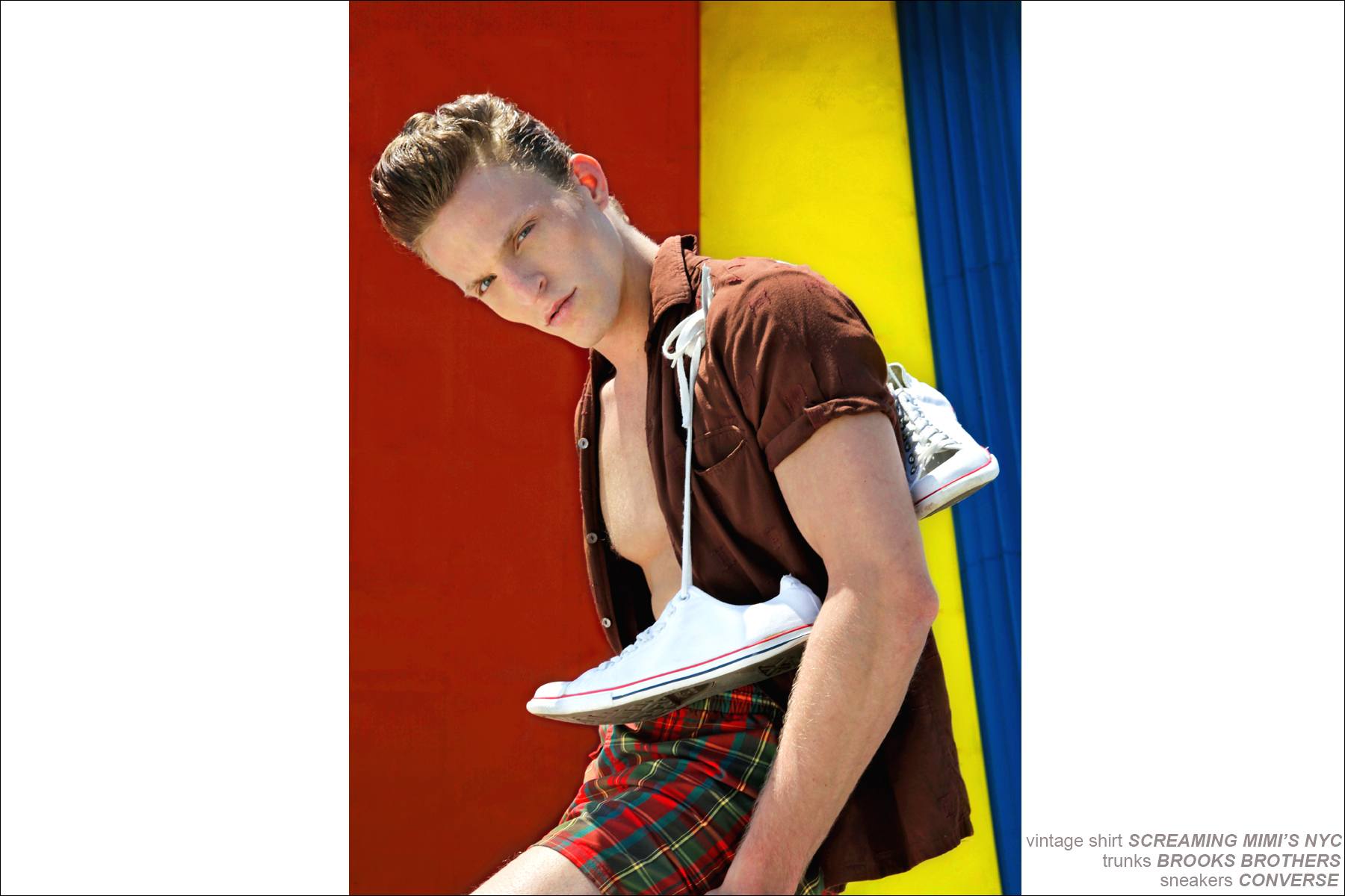 Male model Brendon Beck in vintage men's swimwear, photographed by Alexander Thompson for Ponyboy Magazine.