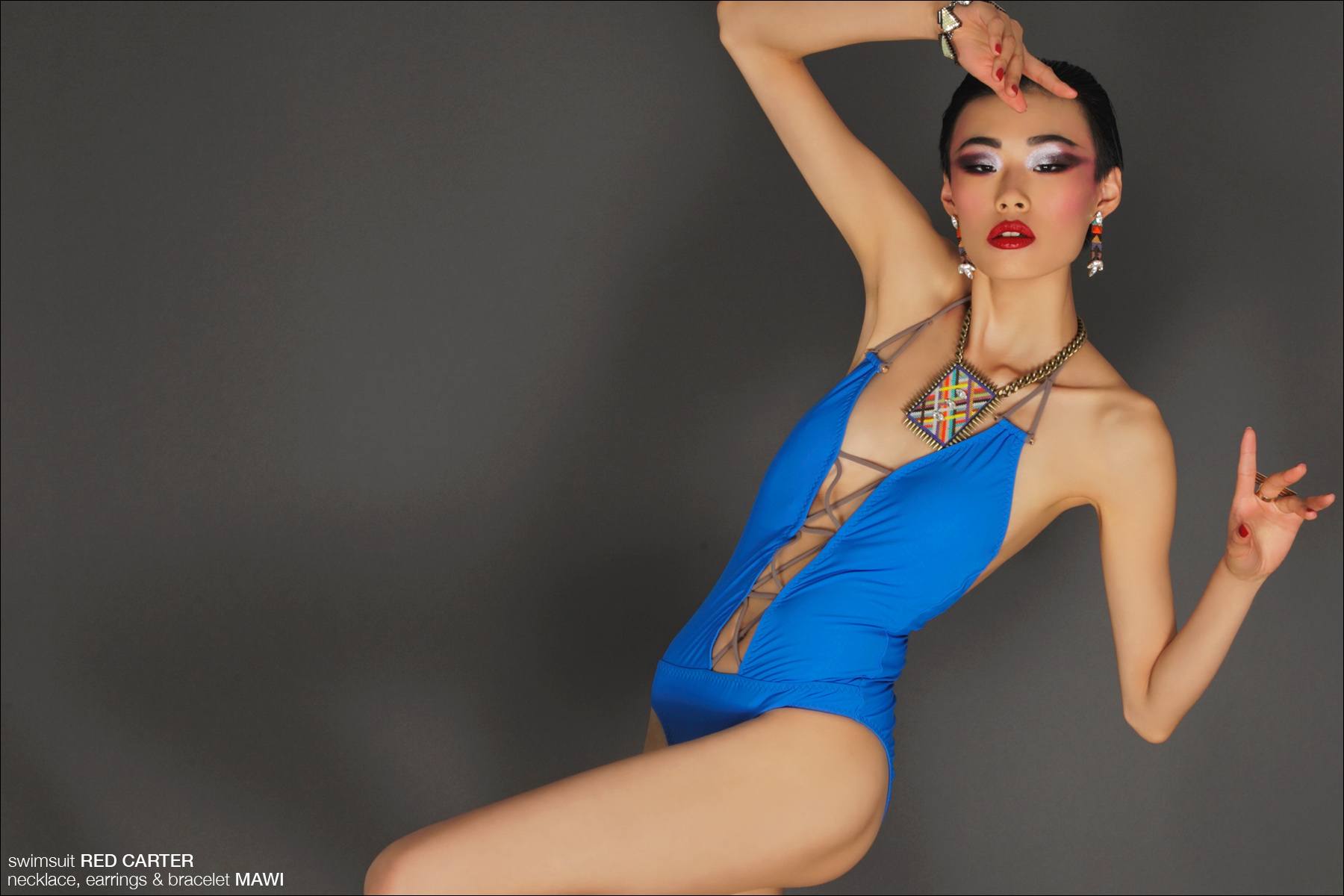 Beautiful Meng Meng, modeling one piece swimwear for Ponyboy Magazine, photographed by Alexander Thompson.