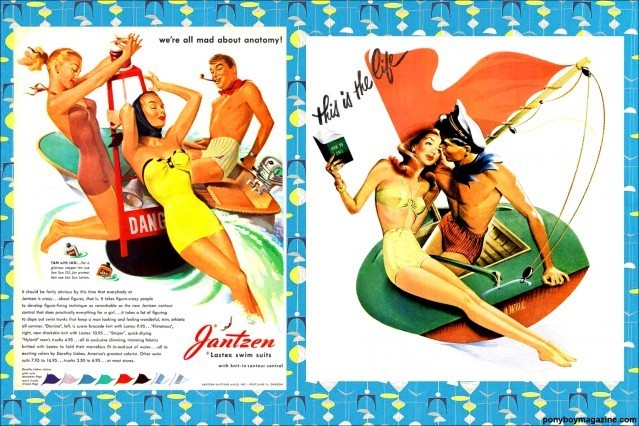 Vintage playful Jantzen swimsuit ads for Ponyboy Magazine.