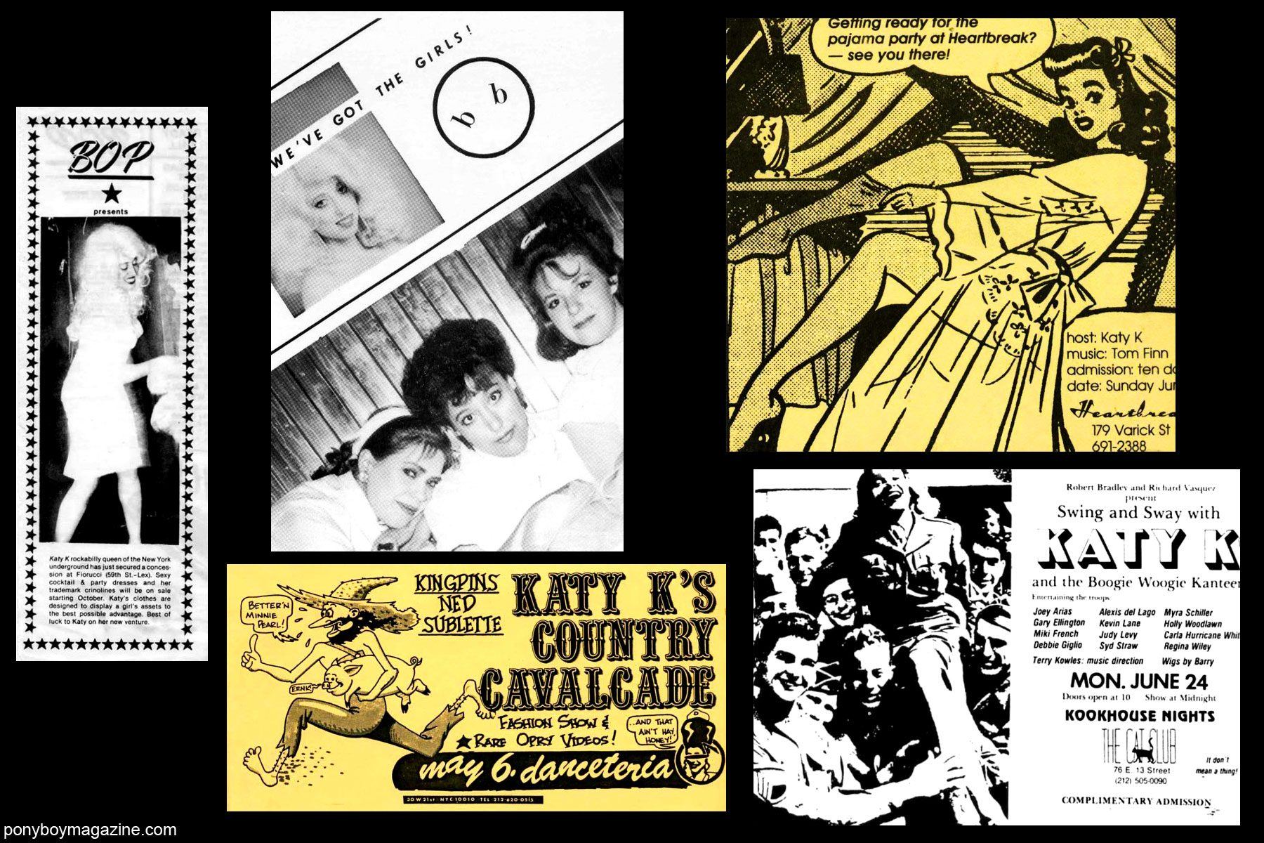 80's vintage artwork of Katy K performances for Ponyboy Magazine.