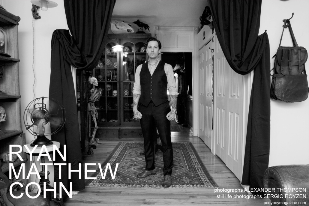 Portrait of Ryan Matthew Cohn from the Science Channel show Oddities wearing an Against Nature suit. Photographed by Alexander Thompson for Ponyboy Magazine.