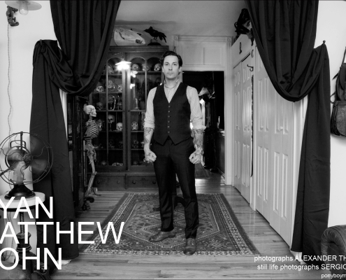 Portrait of Ryan Matthew Cohn from the Science Channel show Oddities wearing an Against Nature suit. Photographed by Alexander Thompson for Ponyboy Magazine.