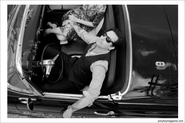 Science Channel's Oddities star Ryan Matthew Cohn in his classic 1955 Ford Thunderbird convertible. Photographed in New York City for Ponyboy Magazine by Alexander Thompson.