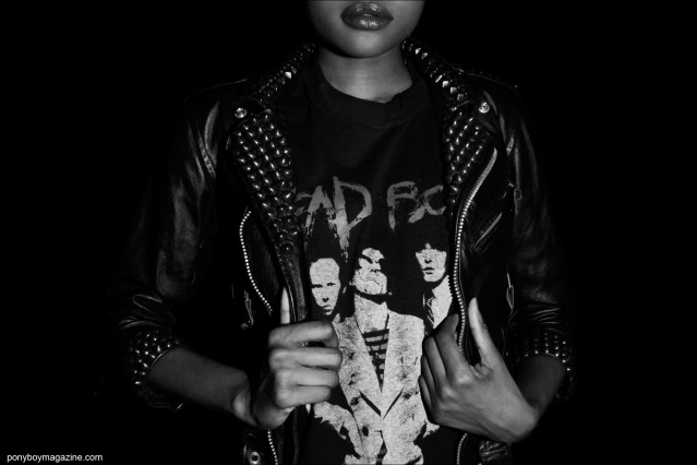 Dead Boy's tee and studded leather jacket at the Christian Benner A/W 2014 Collection, photographed at New York City's Pier 59 Studios by Alexander Thompson for Ponyboy Magazine.