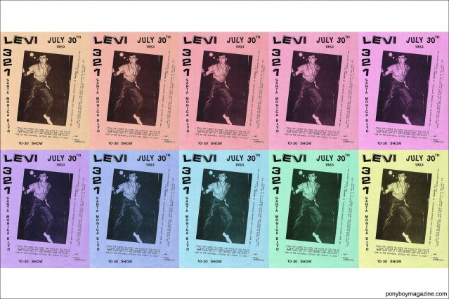 Vintage Levi Dexter posters for a 1983 performance in Los Angeles, Ponyboy Magazine.