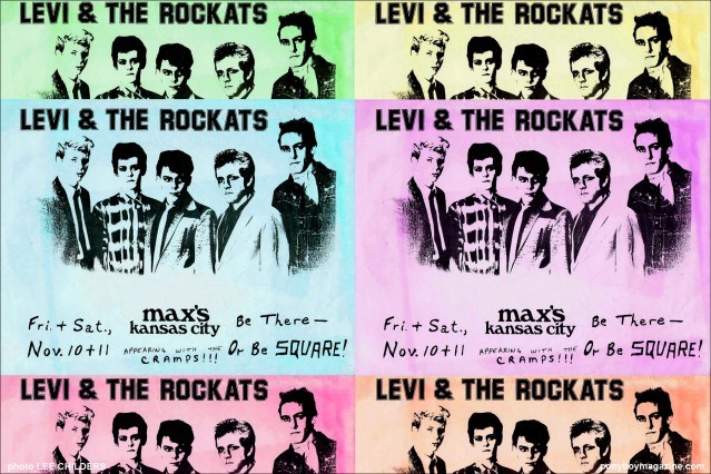 VIntage rock posters of Levi & The Rockats, performing with The Cramps at Max's Kansas City, photo by Lee Childers, Ponyboy Magazine.