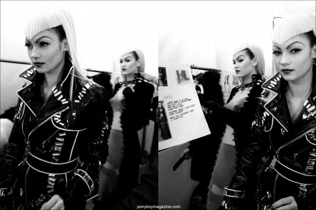 B&W photograph backstage after The Blonds A/W 2014 womenswear collection, photographed by Alexander Thompson for Ponyboy Magazine in New York City.