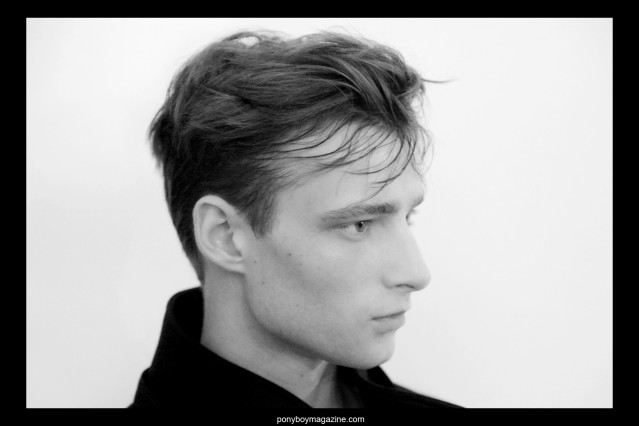 Male model Laurie Harding photographed by Alexander Thompson, backstage at Patrik Ervell A/W 2014 Collection. For Ponyboy Magazine in New York City.