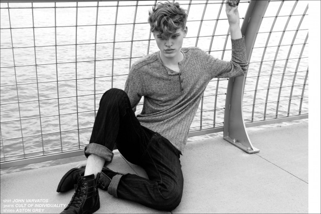 Model Reid Rohling wearing John Varvatos, stars in Ponyboy Magazine men's editorial "On The Waterfront". Photographed by Alexander Thompson, with styling by Jules Wood.