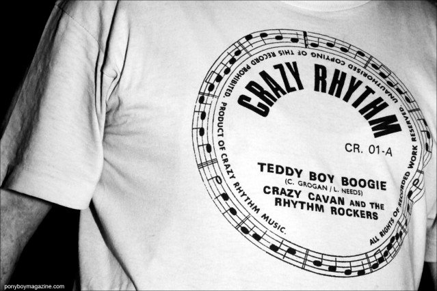 Close up shot of Crazy Cavan and The Rhythm Rockers t-shirt at Viva Las Vegas 17 rockabilly weekender. Photograph by Alexander Thompson for Ponyboy Magazine.