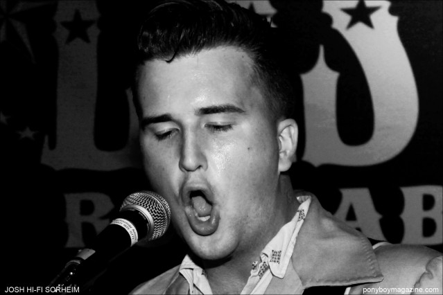 Young and talented rockabilly singer Josh Hi-Fi Sorheim, with the Wild Records label, photographed onstage at Viva Las Vegas 17. Photograph by Alexander Thompson for Ponyboy Magazine.