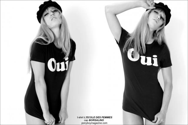 Alix Brown wears a "OUI" t-shirt by L'Ecole Des Femmes. Photographed by Alexander Thompson for Ponyboy Magazine.