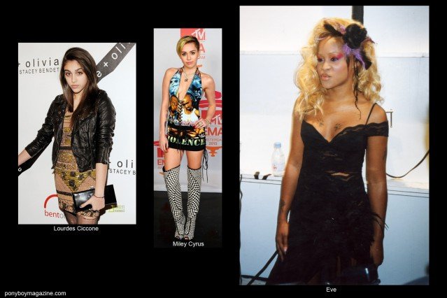 Lourdes Ciccone, Miley Cyrus and Eve in David Dalrymple designs. Ponyboy Magazine.
