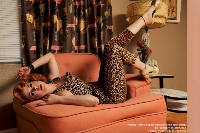 Doris Mayday wears a vintage 1950's leopard catsuit. Photographed by Alexander Thompson for Ponyboy Magazine.
