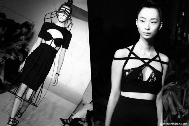Models wear cut-out custom clothing by Chromat S/S 2015, shown during fashion week at The Standard in New York. Photos by Alexander Thompson for Ponyboy Magazine.