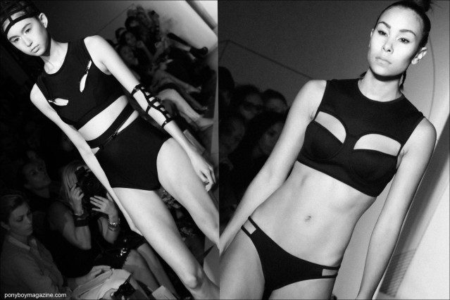 Cut-out 2 piece outfits at Chromat Spring/Summer 2015 collection at The Standard in New York City. Photographs by Alexander Thompson for Ponyboy Magazine.