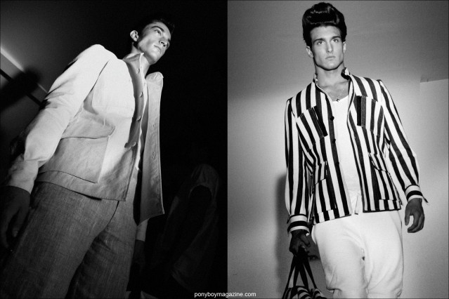Male models in suit jackets by Martin Keehn S/S15 collection. Photographed by Alexander Thompson for Ponyboy Magazine.