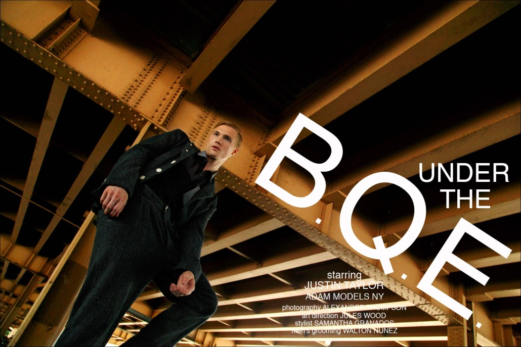 Adam Model Justin Taylor photographed for Ponyboy Magazine menswear editorial "Under The B.Q.E." by Alexander Thompson.