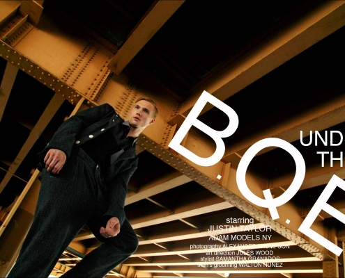 Adam Model Justin Taylor photographed for Ponyboy Magazine menswear editorial "Under The B.Q.E." by Alexander Thompson.