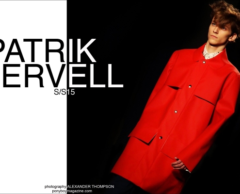 Nicholas Costa walks for the Patrik Ervell Spring/Summer 2015 menswear collection at Milk Studios in New York City. Photographed by Alexander Thompson for Ponyboy Magazine.