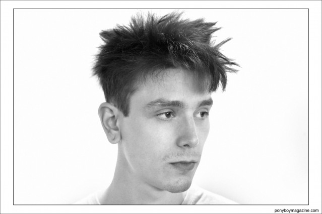 Portrait of male model David Metcalfe, backstage at Patrik Ervell S/S15 by Alexander Thompson for Ponyboy Magazine.