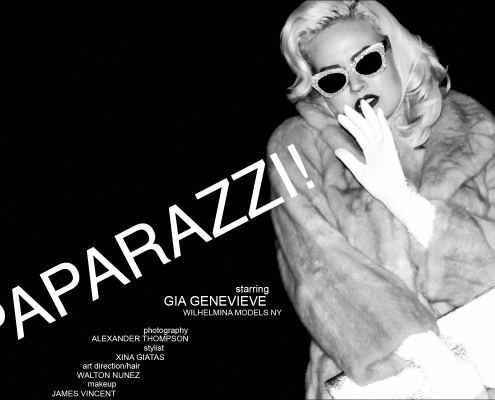 Paparazzi! Ponyboy Magazine women's editorial, starring Miss Gia Genevieve from the Wilhelmina Agency NY. Photographed by Alexander Thomspon.