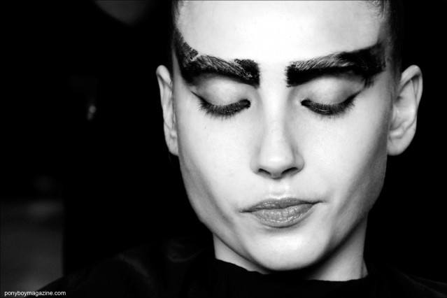 Dramatic bold eyebrows, photographed backstage at Chromat F/W15 collection at Milk Studios. Photographed by Alexander Thompson for Ponyboy magazine.