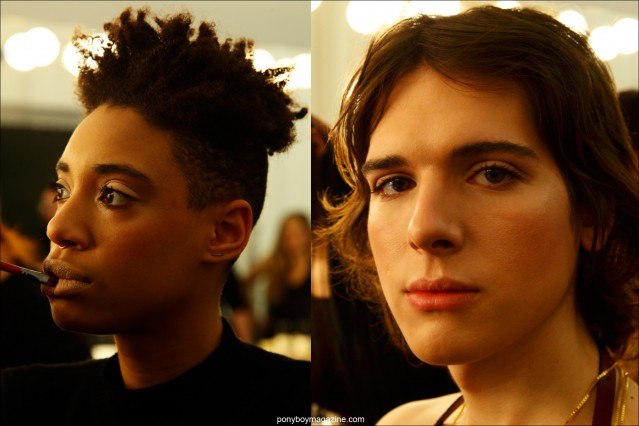 Models backstage in makeup at Degan F/W15 collection at Pier 59 Studios in New York City. Photographed by Alexander Thompson for Ponyboy magazine.