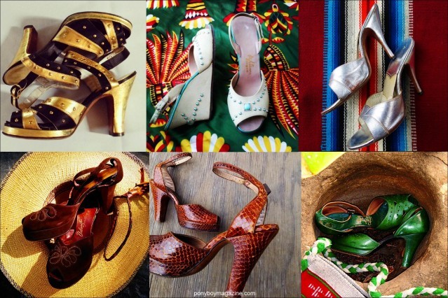 Vintage women's shoes from the 1930's-50's, from the collection of Santa Muerte Trading Co. Ponyboy magazine.