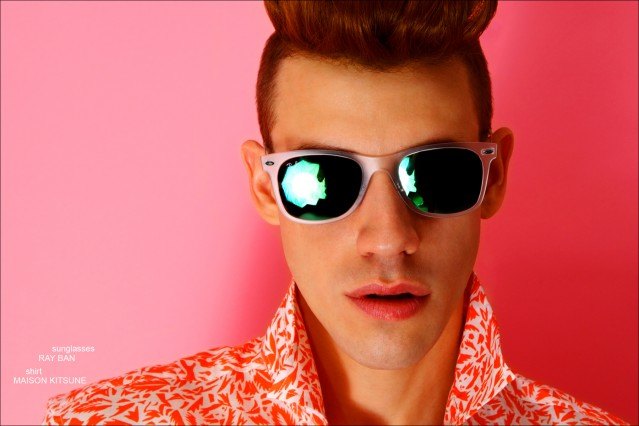 Male model Lyle Lodwick photographed in Maison Kitsune and Ray-bans by Alexander Thompson for Ponyboy magazine.