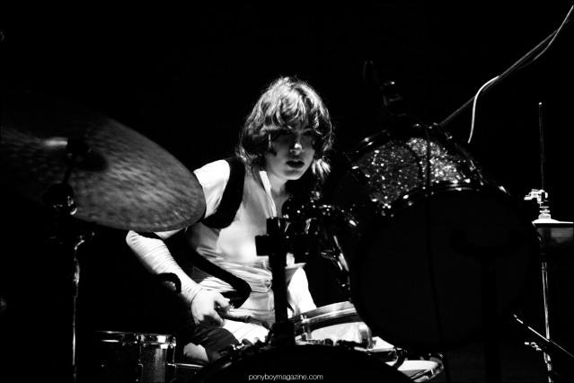 Daisy Durham on drums for Kitty, Daisy & Lewis, photographed at Bowery Ballroom in New York City by Alexander Thompson for Ponyboy magazine.