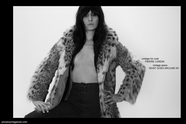 In a vintage Pierre Cardin fur coat, Kristin Gallegos photographed by Alexander Thompson for Ponyboy magazine.