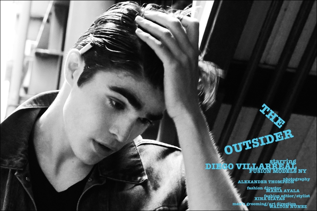 Fusion model Diego Villarreal stars in 1950's menswear editorial "The Outsider", photographed by Alexander Thompson for Ponyboy magazine.