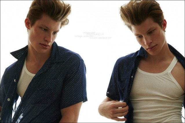 Jordan Paris photographed by Alexander Thompson for men's vintage shirt editorial for Ponyboy magazine in New York.