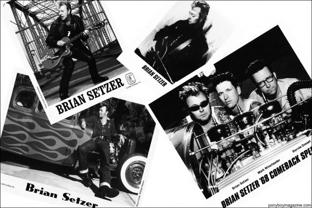 B&W publicity shots of rockabilly musician Brian Setzer, from the collection of Stray Cats Collector's. Ponyboy magazine