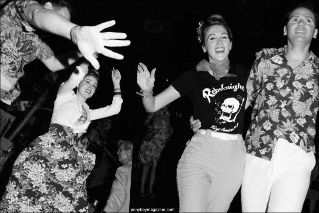 A rockabilly couple on the dance floor in Brooklyn, photographed at Hula Rock Vol 2 weekender. Photos by Alexander Thompson for Ponyboy magazine.
