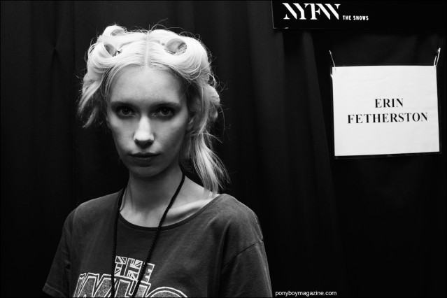 A model poses backstage at the Erin Fetherston Spring/Summer 2015 collection. Photograph by Alexander Thompson for Ponyboy magazine.