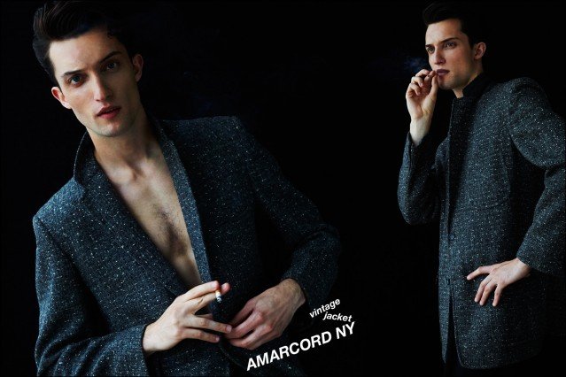 Max Von Isser, with the Fusion Agency NY, photographed in suit jackets. Photography by Alexander Thompson for Ponyboy magazine.