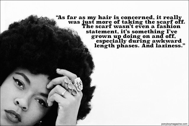 Close up image of Nikki Hill with her afro hairstyle, photographed by Alexander Thompson for Ponyboy magazine.