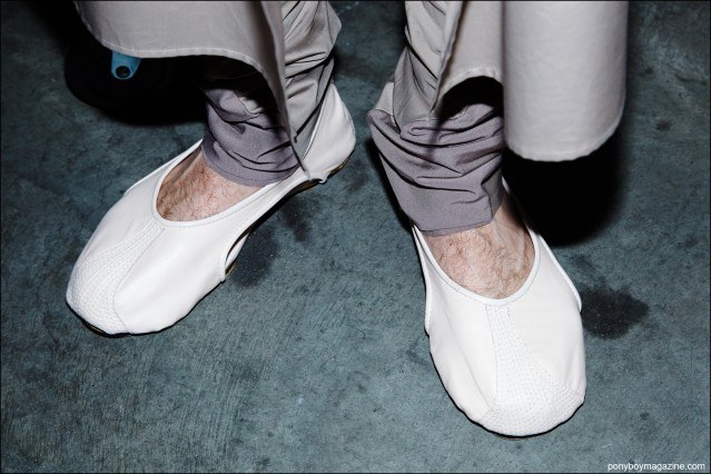 Detail shot of models shoes, backstage at the threeASFOUR Spring/Summer 2016 fashion show. Photography by Alexander Thompson for Ponyboy magazine.