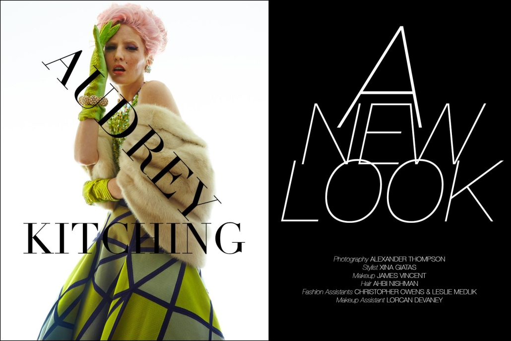 Audrey Kitching photographed for Ponyboy magazine by Alexander Thompson, with styling by Xina Giatas.