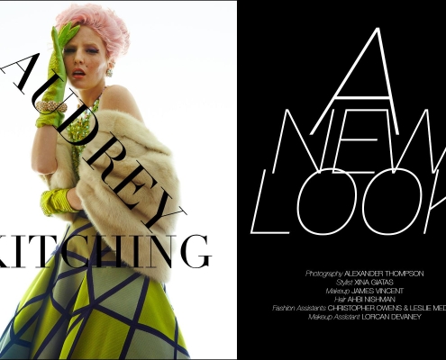 Audrey Kitching photographed for Ponyboy magazine by Alexander Thompson, with styling by Xina Giatas.