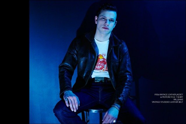 Rockabilly drummer Ben Heymann photographed in vintage clothing from NYC showroom Dated Vintage. Photographed by Alexander Thompson for Ponyboy magazine.