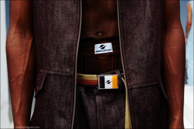 Detail shot of Gyspy Sport boxer shorts and belt, photographed at Fall/Winter2016 menswear presentation. Photograph by Alexander Thompson for Ponyboy magazine.